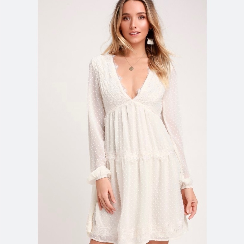 Lulu’s Wistful Moment Babydoll Dress Size M Lace Whimsical Bohemian Fairy Empire